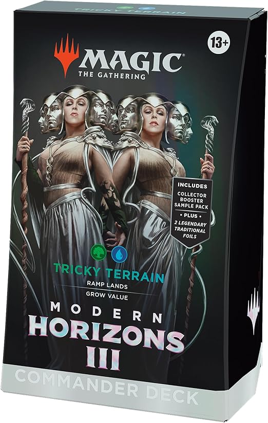 Mazzo Commander di Magic: The Gathering Orizzonti di Modern 3 - Tricky Terrain (mazzo da 100, Collector Booster Sample Pack da 2 carte e accessori) (English Version)