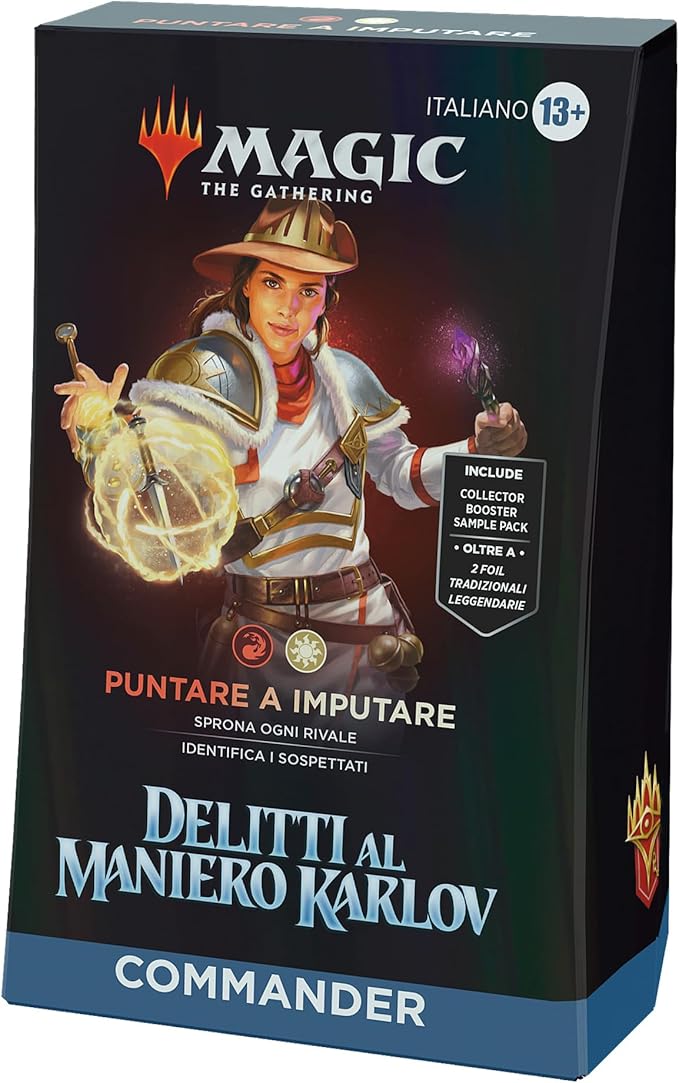 Mazzo Commander di Magic: The Gathering Delitti al Maniero Karlov - Colpa e Discolpa (mazzo da 100 carte, Collector Booster Sample Pack da 2 carte + accessori) (versione italiana)