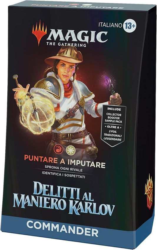 Mazzo Commander di Magic: The Gathering Delitti al Maniero Karlov - Colpa e Discolpa (mazzo da 100 carte, Collector Booster Sample Pack da 2 carte + accessori) (versione italiana)