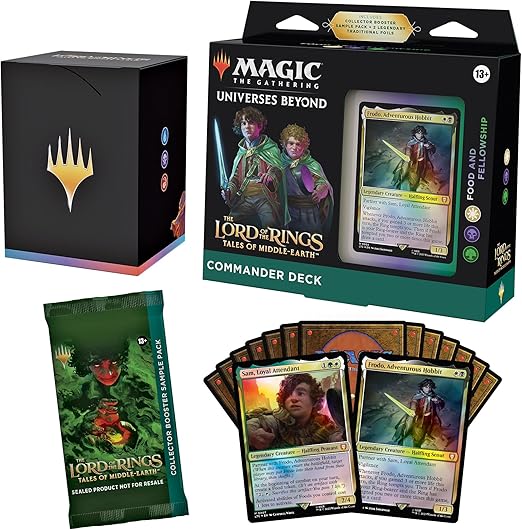 Magic: The Gathering The Lord of the Rings: Tales of Middle-earth Commander Deck - Food & Fellowship (100-Card Deck, 2-Card Collector Booster Sample Pack + Accessories) (Versione Inglese)