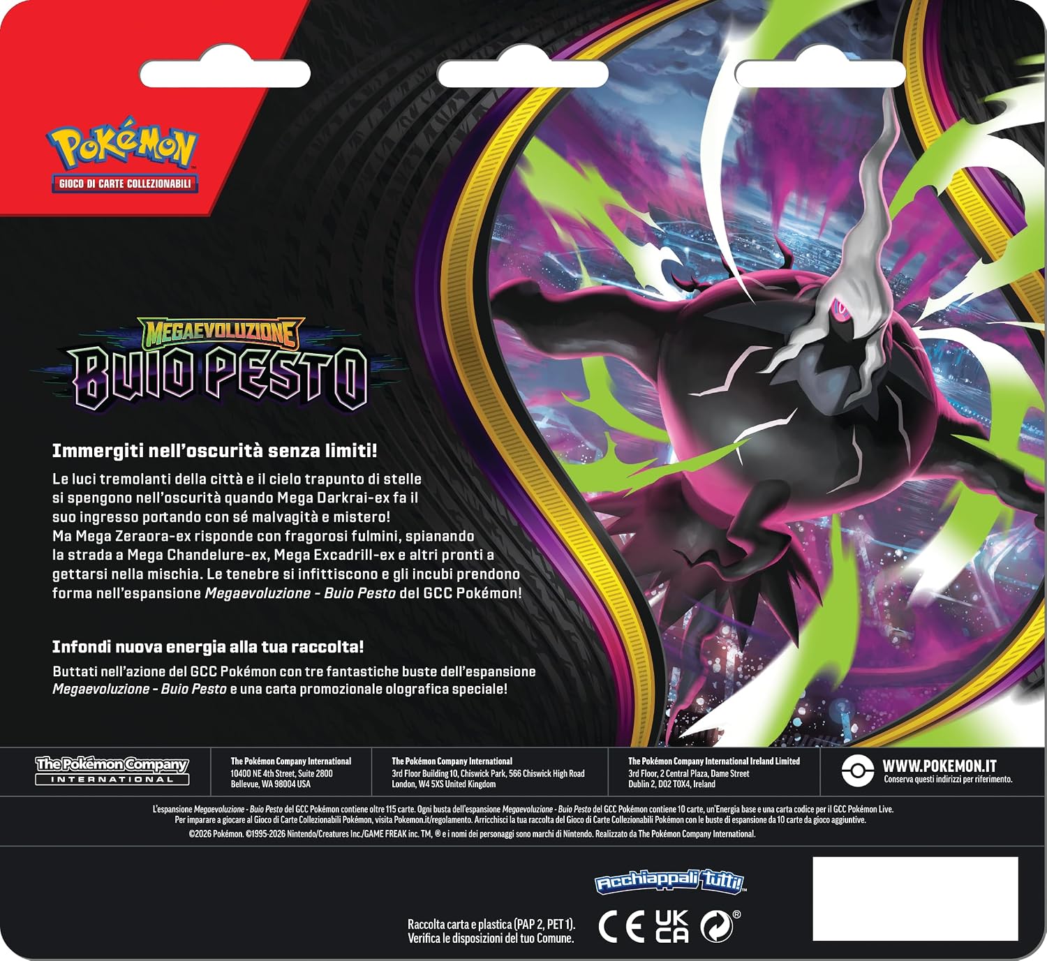 Pokémon: confezione da tre buste dell’espansione Megaevoluzione - Buio Pesto del GCC Pokémon (1 carta promozionale olografica e 3 buste di espansione), Edizione in Italiano