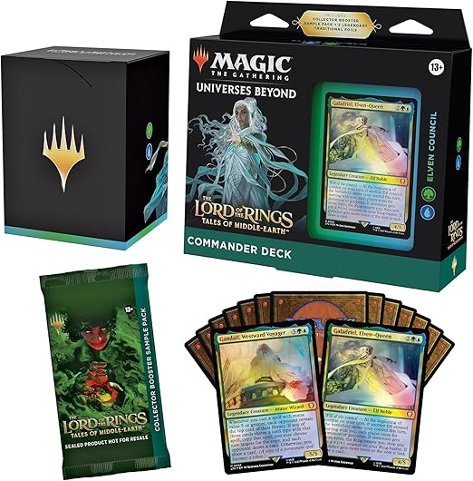 Magic: The Gathering The Lord of the Rings: Tales of Middle-earth Commander Deck - Elven Council (100-Card Deck, 2-Card Collector Booster Sample Pack + Accessories) (Versione Inglese)