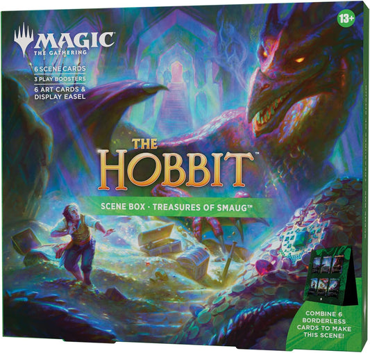 Confezione scena Magic: The Gathering | Lo Hobbit - Treasures of Smaug | 6 carte scena senza bordo foil, 6 carte con illustrazione, 3 buste di gioco e un cavalletto (Versione Inglese)