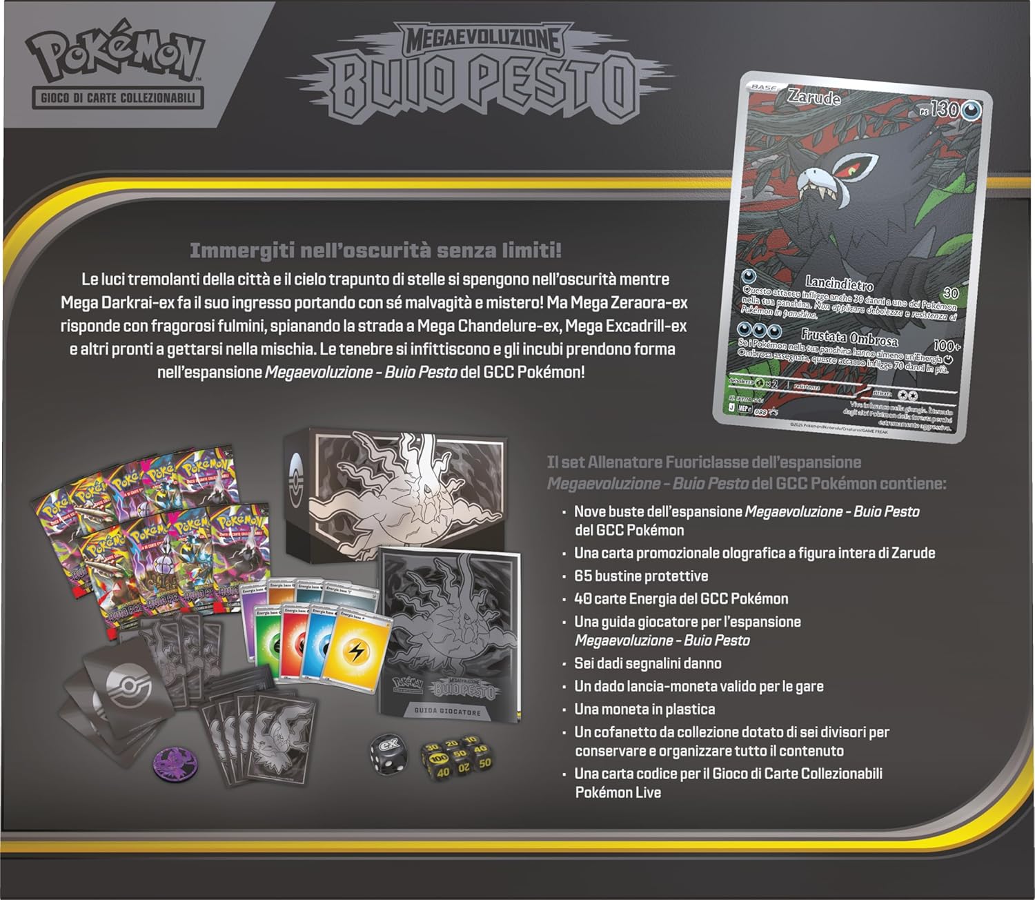 Pokémon: set Allenatore Fuoriclasse dell’espansione Megaevoluzione - Buio Pesto del GCC Pokémon (1 carta promozionale a figura intera, 9 buste di espansione e accessori premium), Edizione in Italiano