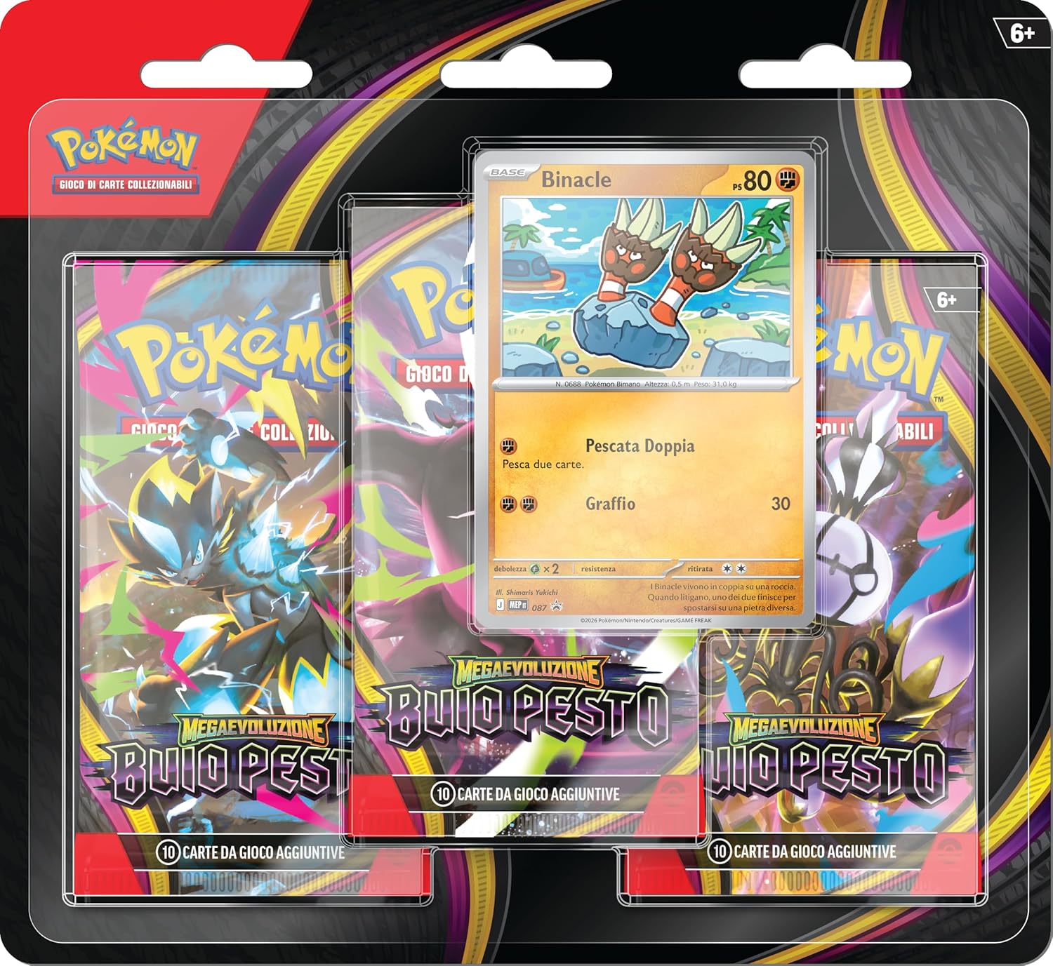 Pokémon: confezione da tre buste dell’espansione Megaevoluzione - Buio Pesto del GCC Pokémon (1 carta promozionale olografica e 3 buste di espansione), Edizione in Italiano