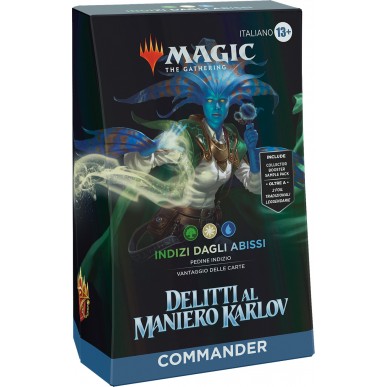 Mazzo Commander di Magic: The Gathering Delitti al Maniero Karlov - Indizi dagli Abissi (mazzo da 100 carte, Collector Booster Sample Pack da 2 carte + accessori) (versione italiana)